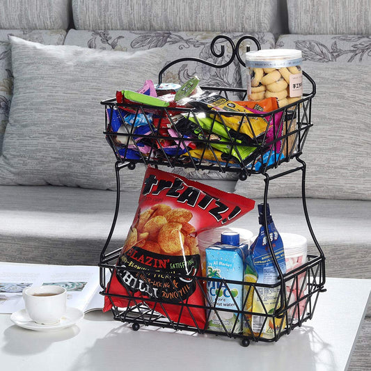 2-Tier Metal Storage Basket Rack