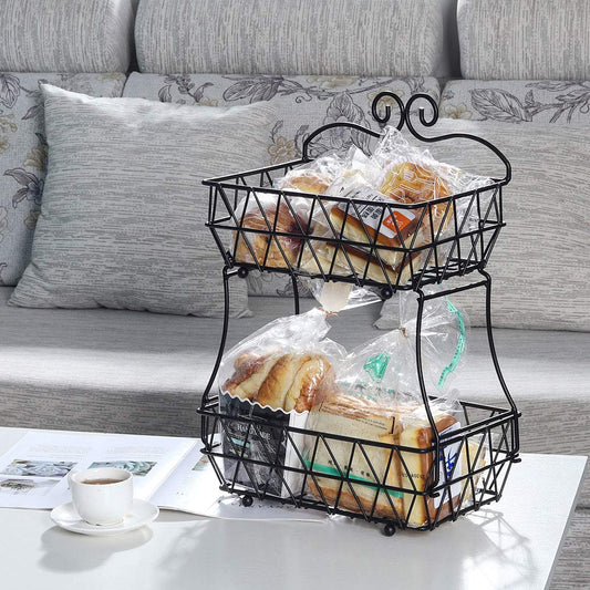 2-Tier Metal Storage Basket Rack